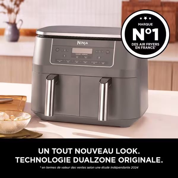Air fryer Ninja double compartiment XL, 6-en-1, 7,6 L, Gris, DZ300EU