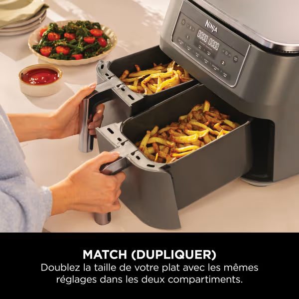 Air fryer Ninja double compartiment XL, 6-en-1, 7,6 L, Gris, DZ300EU