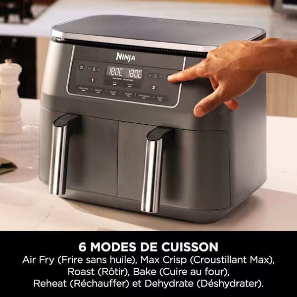 Air fryer Ninja double compartiment XL, 6-en-1, 7,6 L, Gris, DZ300EU