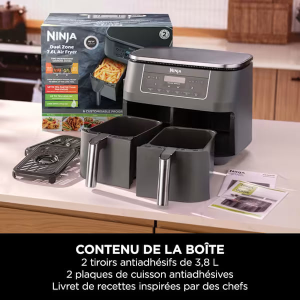Air fryer Ninja double compartiment XL, 6-en-1, 7,6 L, Gris, DZ300EU