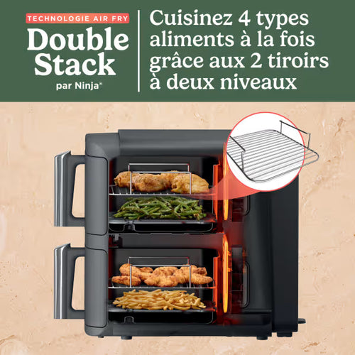 Air Fryer Ninja Double Stack XL 2 tiroirs superposés 6-en-1, 9,5 L avec thermosonde, Gris SL451EU