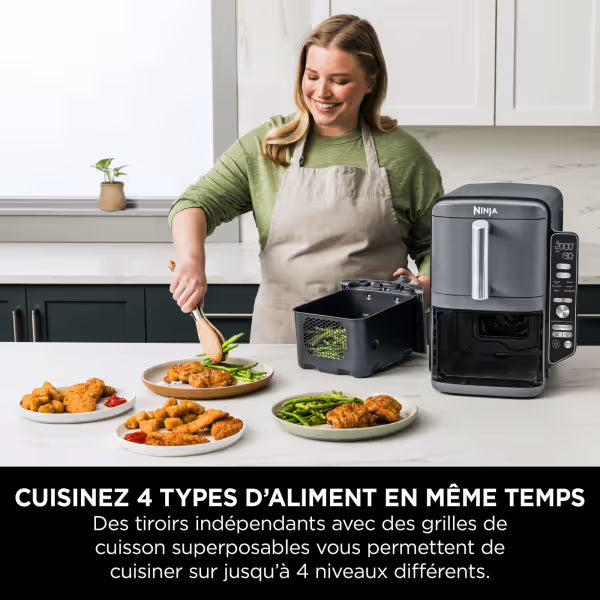 Air Fryer Ninja Double Stack XL 2 tiroirs superposés 6-en-1, 9,5 L avec thermosonde, Gris SL451EU