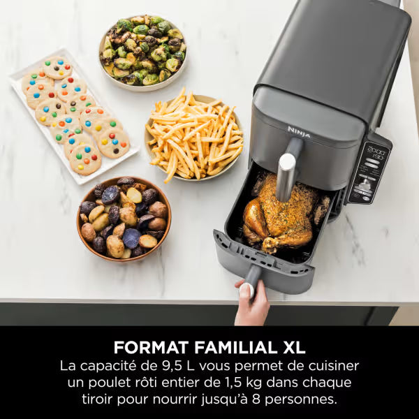 Air Fryer Ninja Double Stack XL 2 tiroirs superposés 6-en-1, 9,5 L avec thermosonde, Gris SL451EU