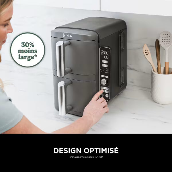 Air Fryer Ninja Double Stack XL 2 tiroirs superposés 6-en-1, 9,5 L avec thermosonde, Gris SL451EU