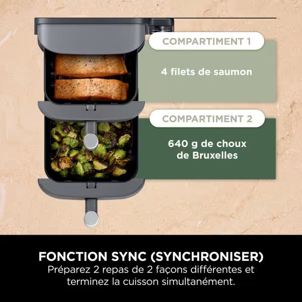 Air Fryer Ninja Double Stack XL 2 tiroirs superposés 6-en-1, 9,5 L avec thermosonde, Gris SL451EU