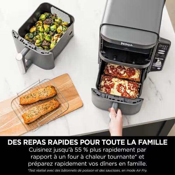 Air Fryer Ninja Double Stack XL 2 tiroirs superposés 6-en-1, 9,5 L avec thermosonde, Gris SL451EU