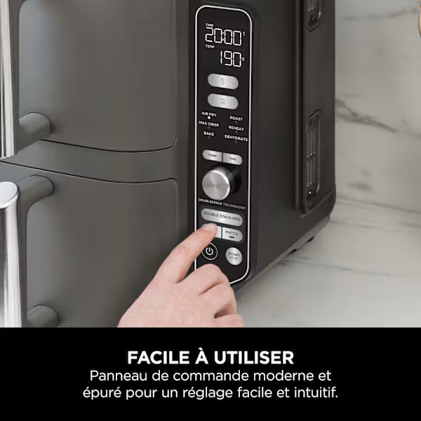 Air Fryer Ninja Double Stack XL 2 tiroirs superposés 6-en-1, 9,5 L avec thermosonde, Gris SL451EU