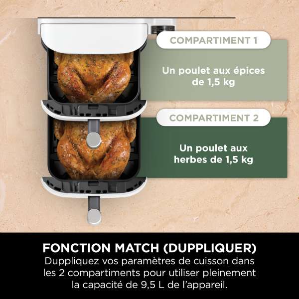 Air fryer Ninja Double Stack XL 2 tiroirs superposés 6-en-1, 9,5 L, Blanc SL400EUWH