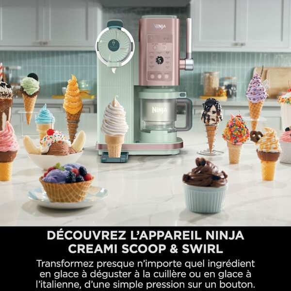 Machine à glace à l’italienne Ninja CREAMi Scoop & Swirl 13-en-1, Matcha-Fraise