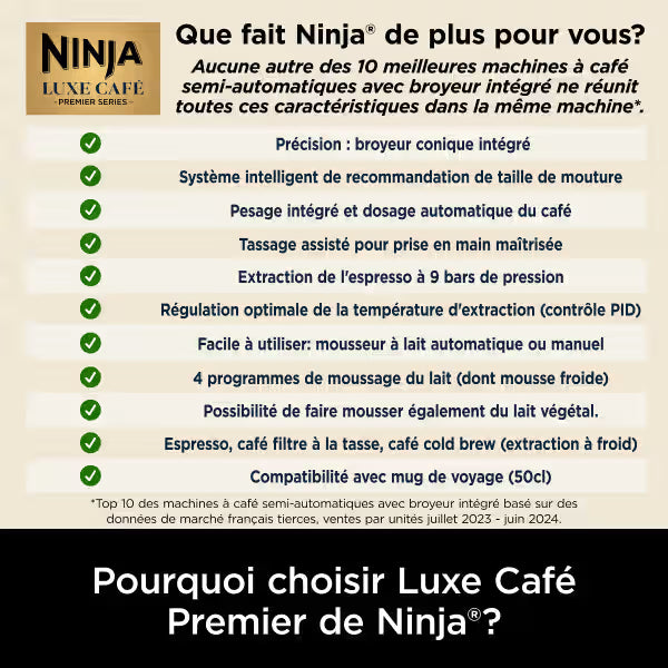 Pack Machine Espresso Ninja Luxe Café Premier avec solution détartrante et boite à marc