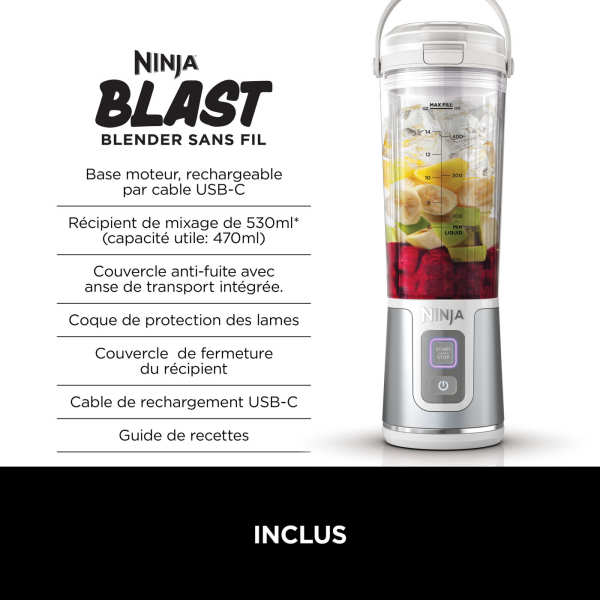 Blender portable sans fil Ninja Blast – Blanc [BC151EUWH]