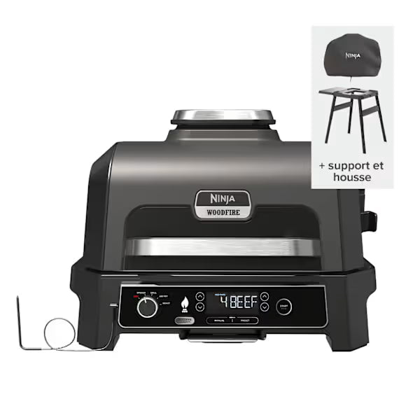 Barbecue électrique et fumoir Ninja Woodfire Pro XL avec thermosonde Smart Cook, support et housse