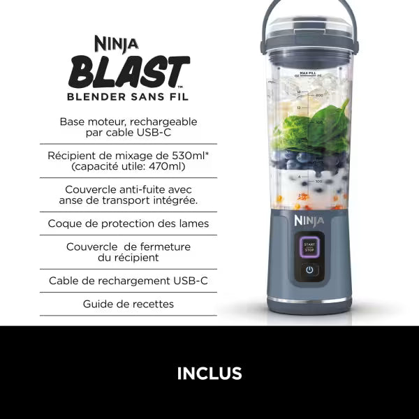 Blender portable sans fil Ninja Blast – Bleu [BC151EUNV]