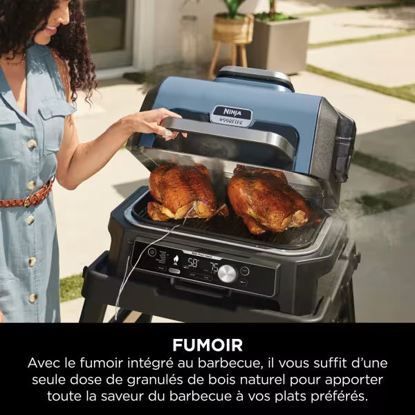 Barbecue électrique et fumoir Ninja Woodfire Pro Connect XL avec support et housse