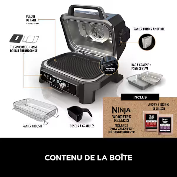 Barbecue électrique et fumoir Ninja Woodfire Pro Connect XL avec support et housse